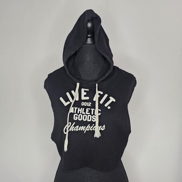 Live Fit LVFT Women's Black Sleeveless Hooded Crop Top, Size Small - Picture 5 of 12